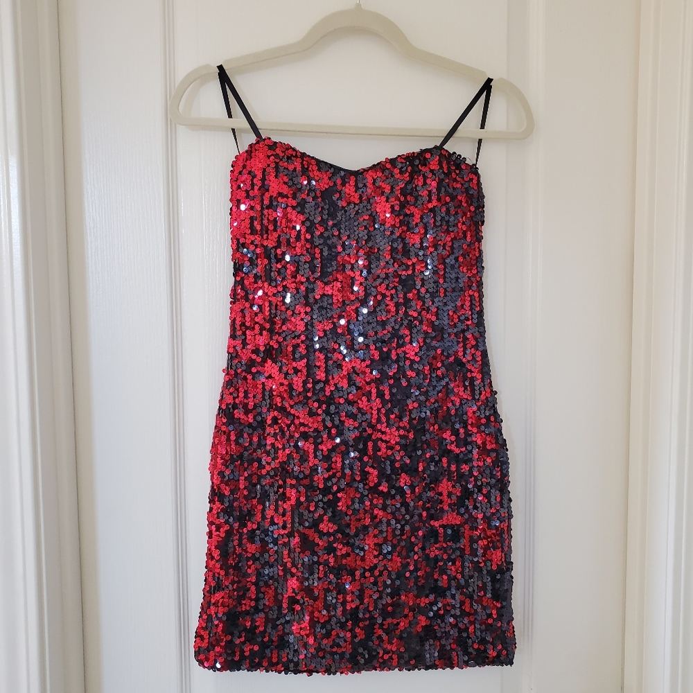 As U Wish - Red & Black Sequins Dress
